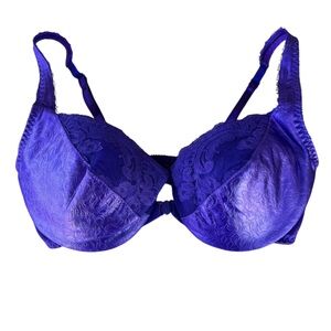VTG Victoria’s Secret Good Label Bra Purple Jacquard Scroll Lace Front Close 80s